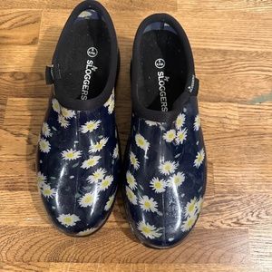 Sloggers Blue White Miss Daisy Waterproof Garden Shoes Slip On Rain Shoes size 9